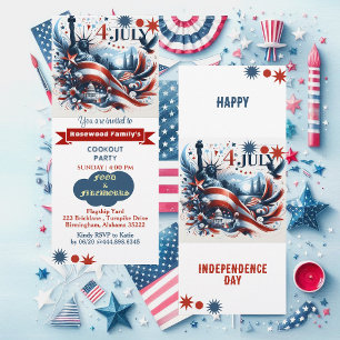 4:e juli Fyrverksfärgning Party Red Blue Inbjudningar