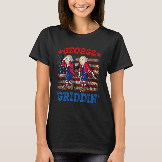 4:e juli George Washington Griddy George Griddi T Shirt (Framsida)