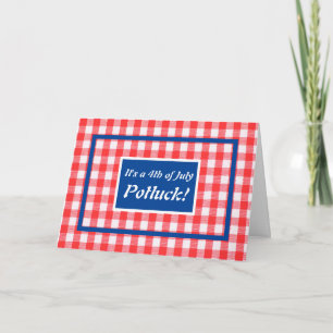 4:e juli: gingham, röd, vit och blå inbjudan