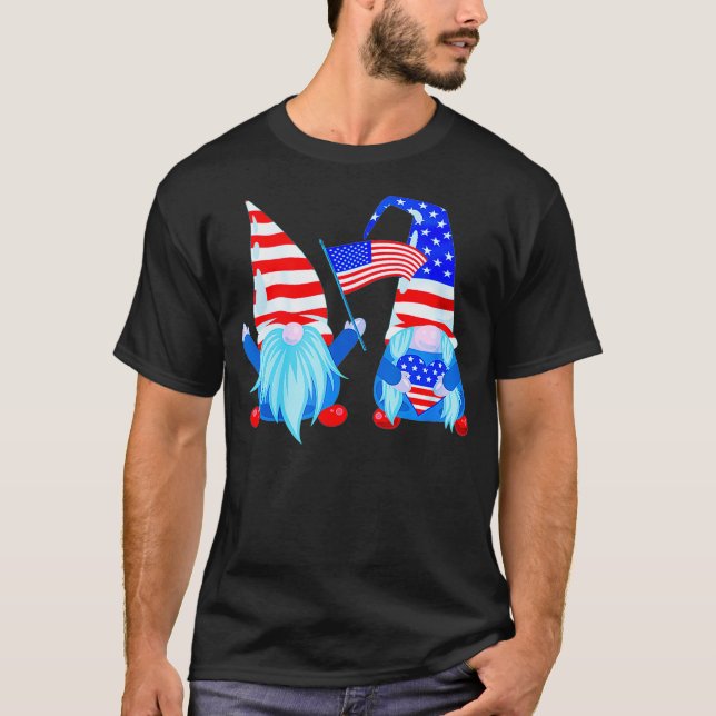 4:e juli Gnomes Funny American Patriotic T Shirt (Framsida)