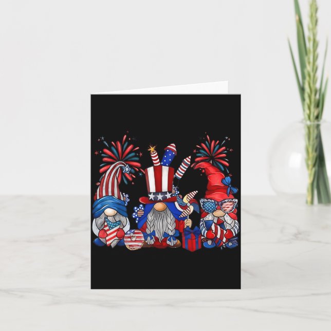 4:e juli-gnoms patriotisk rolig självständighet kort (Framsida)