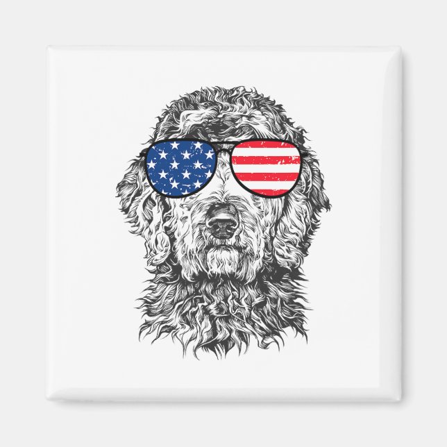 4:e Juli Goldendoodle Doodle Hund Patriotisk Usa  Magnet (Framsidan)