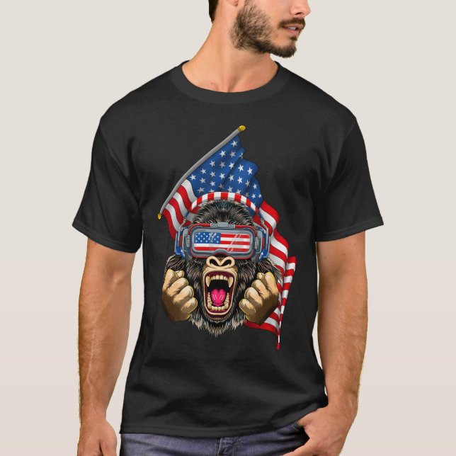 4:e juli Gorilla USA amerikanska Flagga Patriotic T Shirt (Framsida)