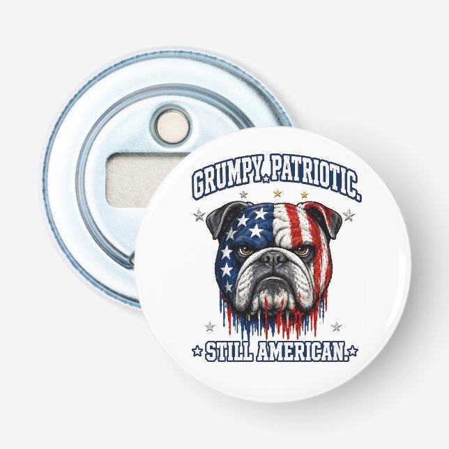 4:e Juli Grumpy Patriotisk Bulldog Flasköppnare (Framsidan)