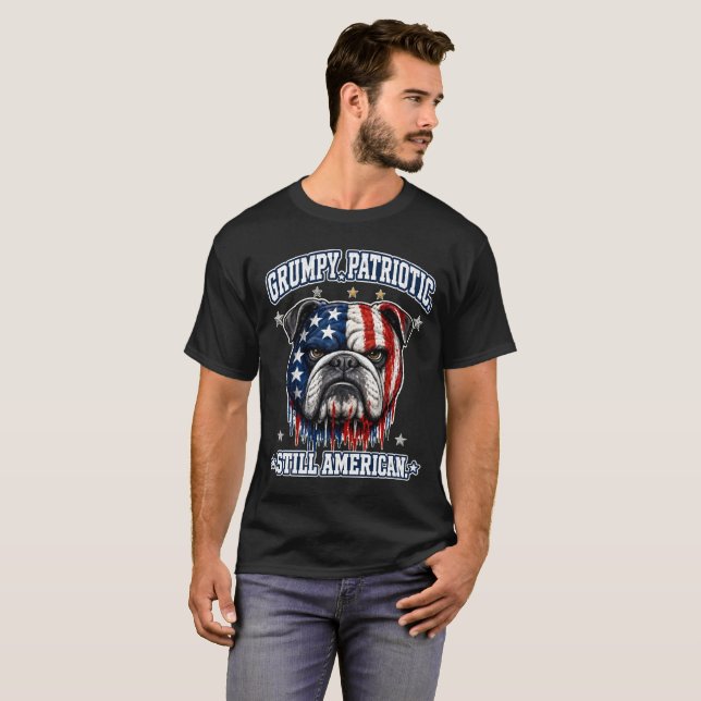 4:e juli Grumpy Patriotisk Bulldog T-shirts (Hel framsida)