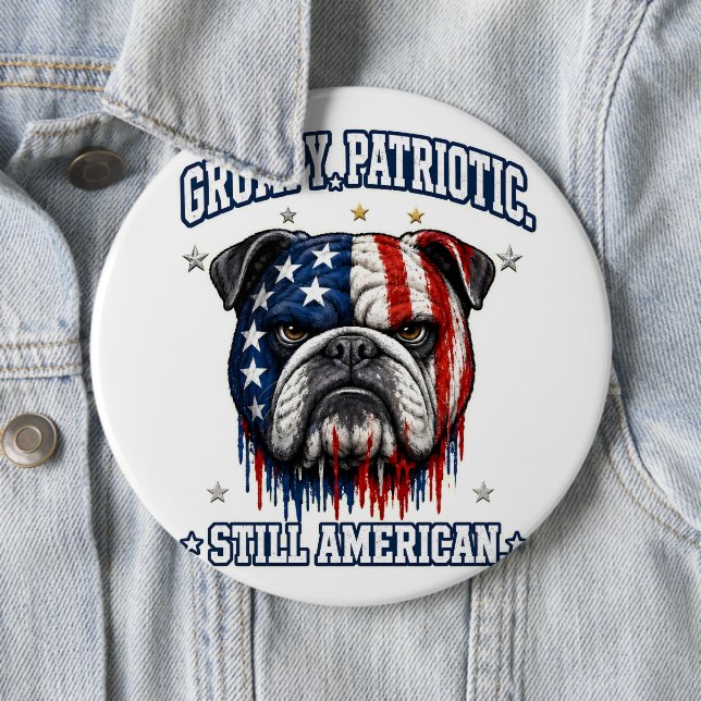 4:e juli Grumpy Patriotisk Bulldogg-knappar Knapp (In Situ)