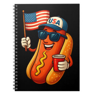 4:e juli Hotdog Funny Patriotic USA flagga Anteckningsbok