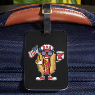 4:e juli Hotdog Funny Patriotic USA flagga Bagagebricka
