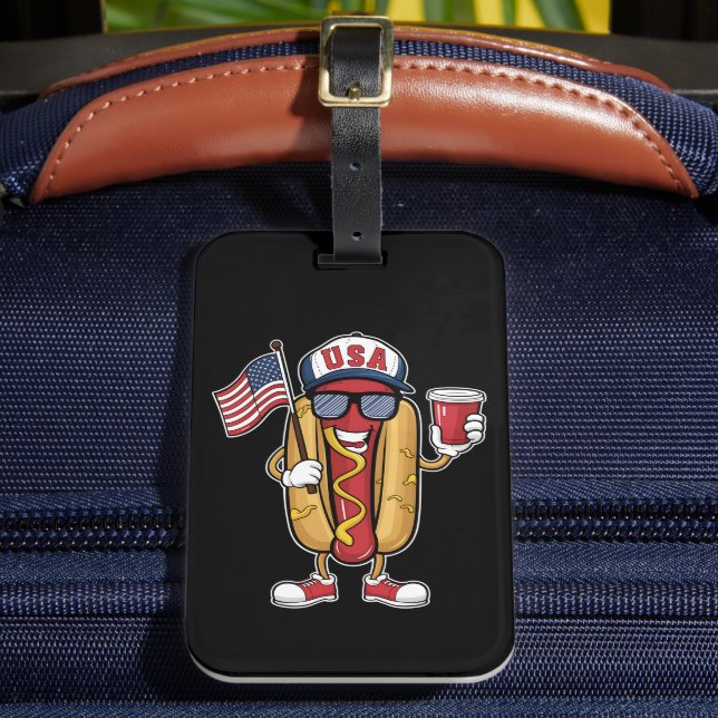 4:e juli Hotdog Funny Patriotic USA flagga Bagagebricka (Framsida Insitu 2)
