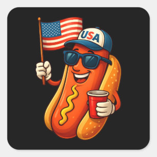4:e juli Hotdog Funny Patriotic USA flagga Fyrkantigt Klistermärke