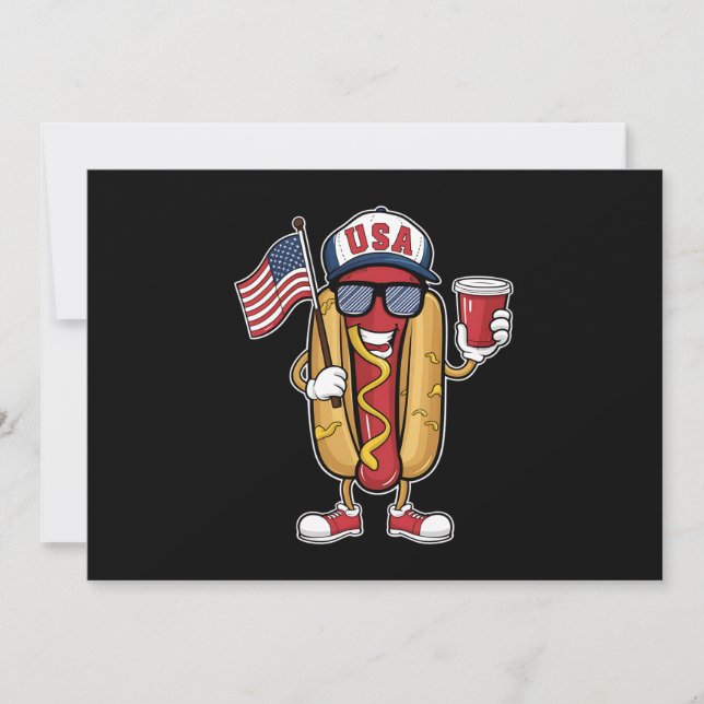 4:e juli Hotdog Funny Patriotic USA flagga Inbjudningar (Framsida)