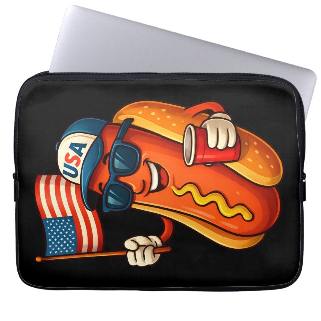 4:e juli Hotdog Funny Patriotic USA flagga Laptop Fodral (Framsidan)