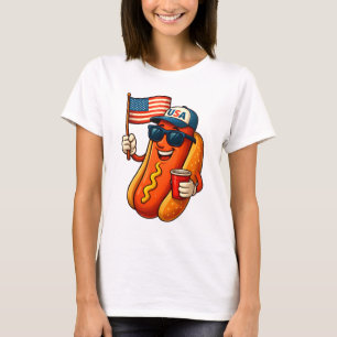 4:e juli Hotdog Funny Patriotic USA flagga T Shirt