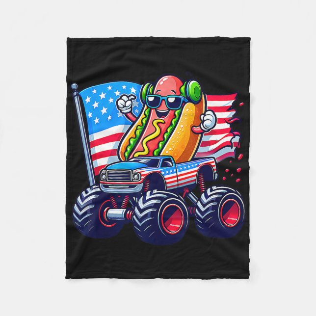 4:e juli: Hotdog-munkaren Monster Lastbil Amerika Fleecefilt (Framsidan)