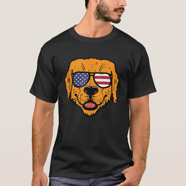 4:e juli Hund Golden Retriever Patriotic Manar Wom T Shirt (Framsida)
