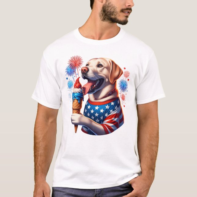 4:e juli-Hund med Ice Cream Cone T Shirt (Framsida)