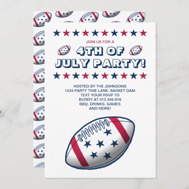 4:e juli i fotboll i Party Inbjudningar (Fram/baksida)