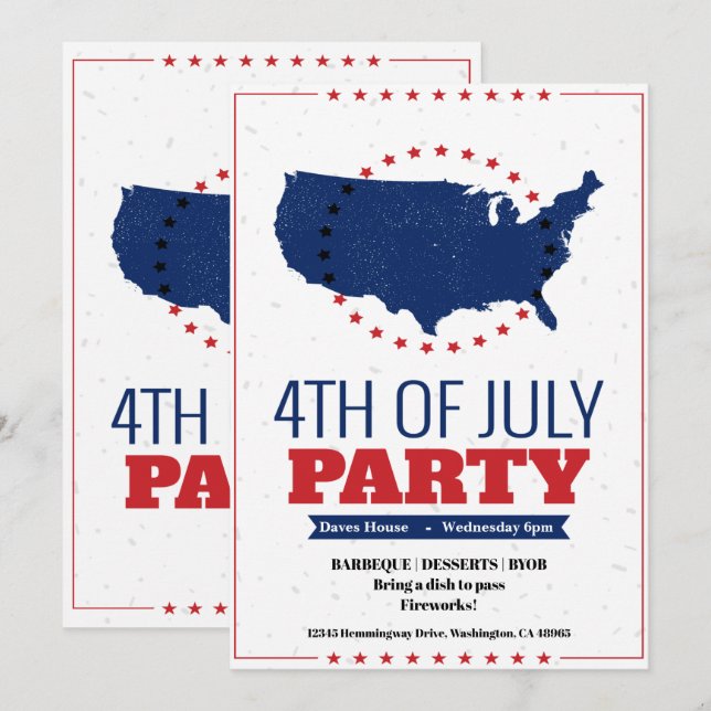 4:e juli: inbjudan till Barbeque-partiet Amerika K (Fram/baksida)