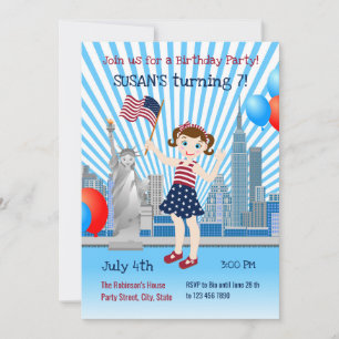 4:e juli-inbjudan till Birthday Girl Party Inbjudningar