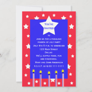 4:e juli-inbjudan till Fireworks och Stars Party-g Inbjudningar