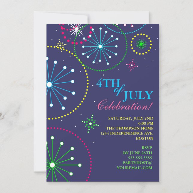 4:e juli-inbjudan till Fireworks-part Inbjudningar (Framsida)