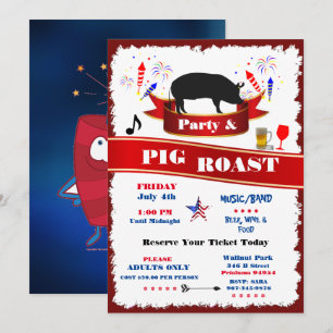 4:e juli-inbjudan till Roast Party i Gris Inbjudningar