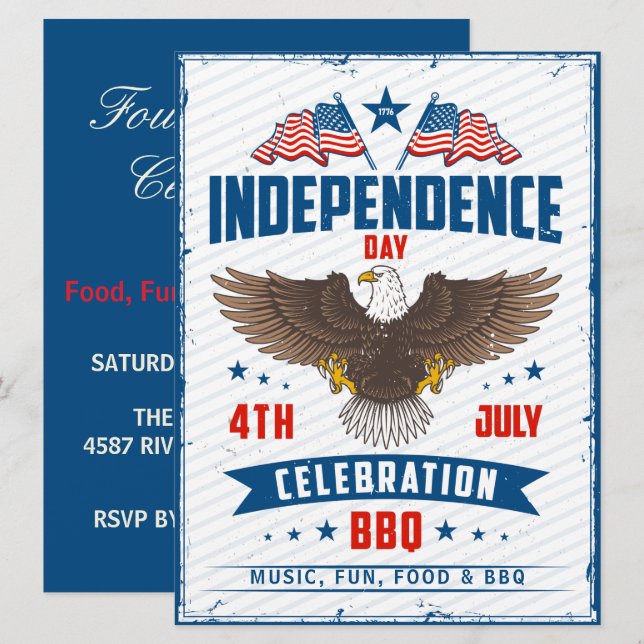 4:e juli Independence day-örnen BBQ party Inbjudningar (Fram/baksida)