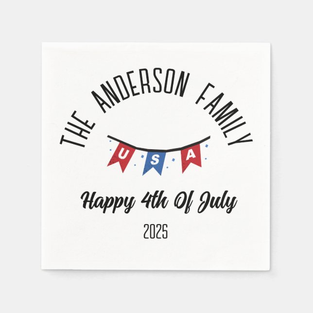 4:e juli Independence day Personlig Namn Pappersservett (Framsidan)
