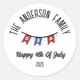 4:e juli Independence day Personlig Namn Runt Klistermärke