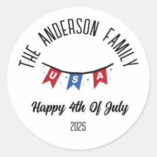 4:e juli Independence day Personlig Namn Runt Klistermärke