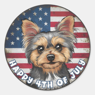 4:e juli Independence day Yorkie Circle Runt Klistermärke