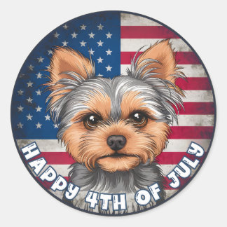 4:e juli Independence day Yorkie Circle Runt Klistermärke
