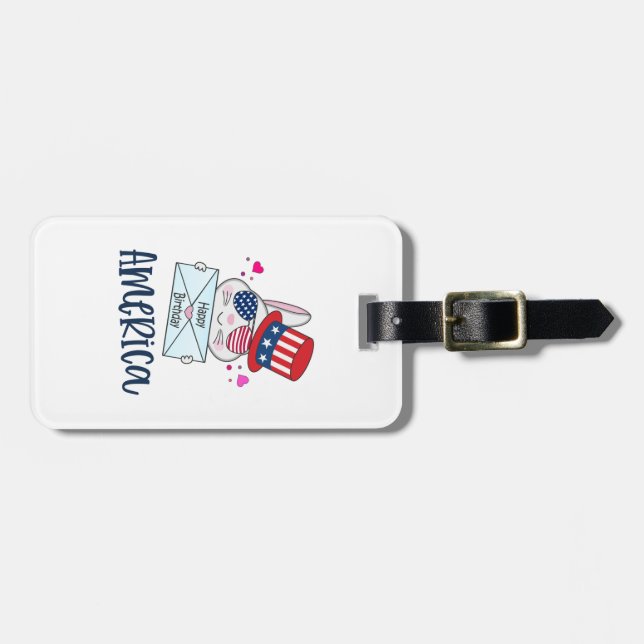 4:e juli Kanin med glaset USA flagga Sol Bagagebricka (Horisontell Framsida)