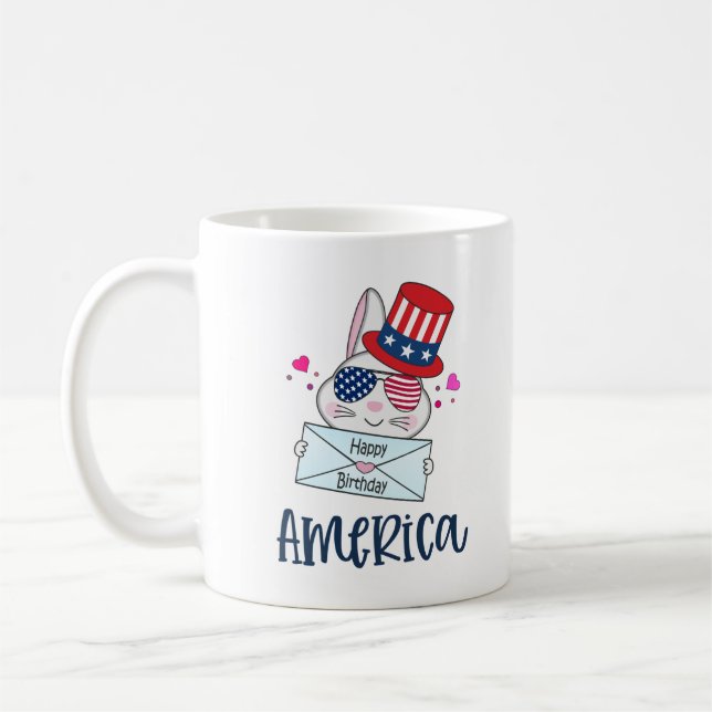 4:e juli Kanin med glaset USA flagga Sol Kaffemugg (Vänster)
