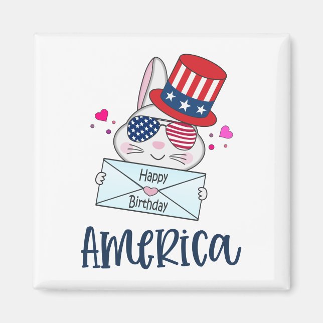 4:e juli Kanin med glaset USA flagga Sol Magnet (Framsidan)