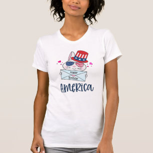 4:e juli Kanin med glaset USA flagga Sol T Shirt