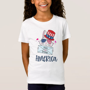 4:e juli Kanin med glaset USA flagga Sol T Shirt