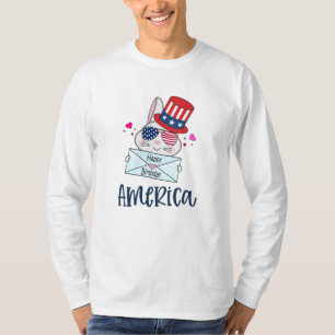 4:e juli Kanin med glaset USA flagga Sol T Shirt