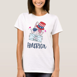 4:e juli Kanin med glaset USA flagga Sol T Shirt