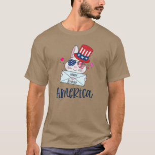 4:e juli Kanin med glaset USA flagga Sol T Shirt