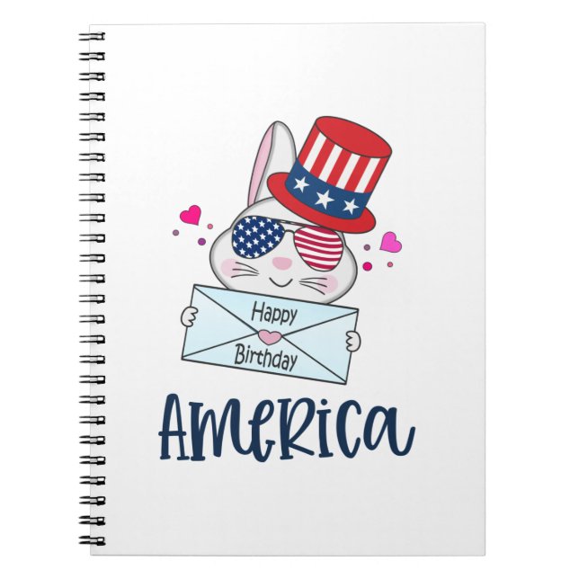4:e juli kanin med USA-flaggade solglasögon Anteckningsbok (Framsidan)