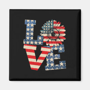 4:e juli Kärlek Solros Patriotic American Flagga Magnet