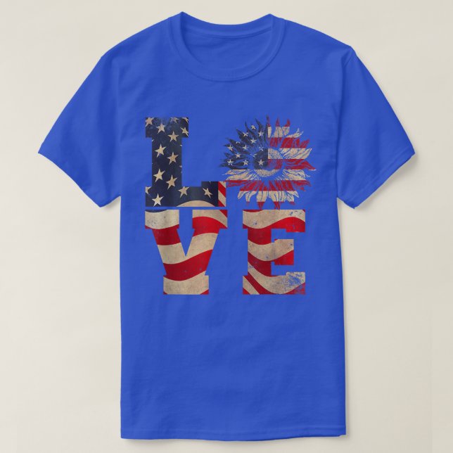 4:e juli Kärlek Solros Patriotic American Flagga T Shirt (Design framsida)