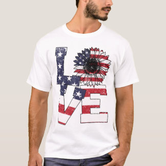 4:e juli Kärlek Solros Patriotic American Flagga T Shirt