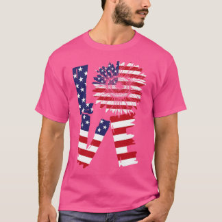 4:e juli Kärlek Solros Patriotic American Flagga T Shirt