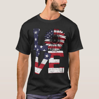 4:e juli Kärlek Solros Patriotic American Flagga T Shirt