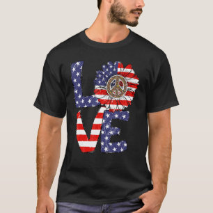 4:e juli Kärlek Solros USA amerikanska Flagga Pa T Shirt