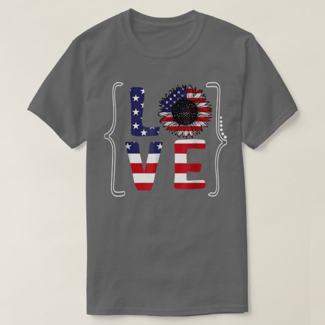 4:e juli Kärlek Solros USA flagga Merica Indepen T Shirt (Design framsida)