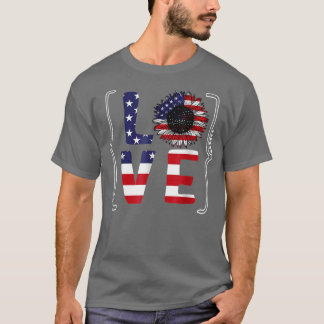 4:e juli Kärlek Solros USA flagga Merica Indepen T Shirt