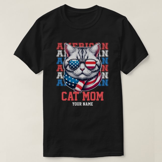 4:e juli Katt i Personligen Glass Cat Mamma T Shirt (Design framsida)
